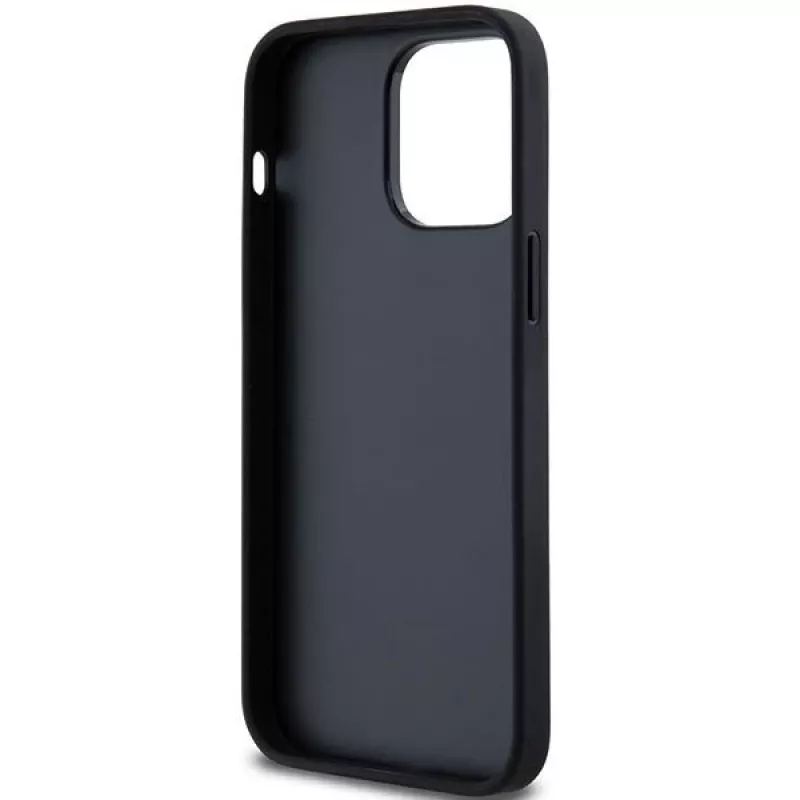 DKNY Skórzane etui Mono Stripe z metalowym logo do iPhone 14 Pro Max - czarne