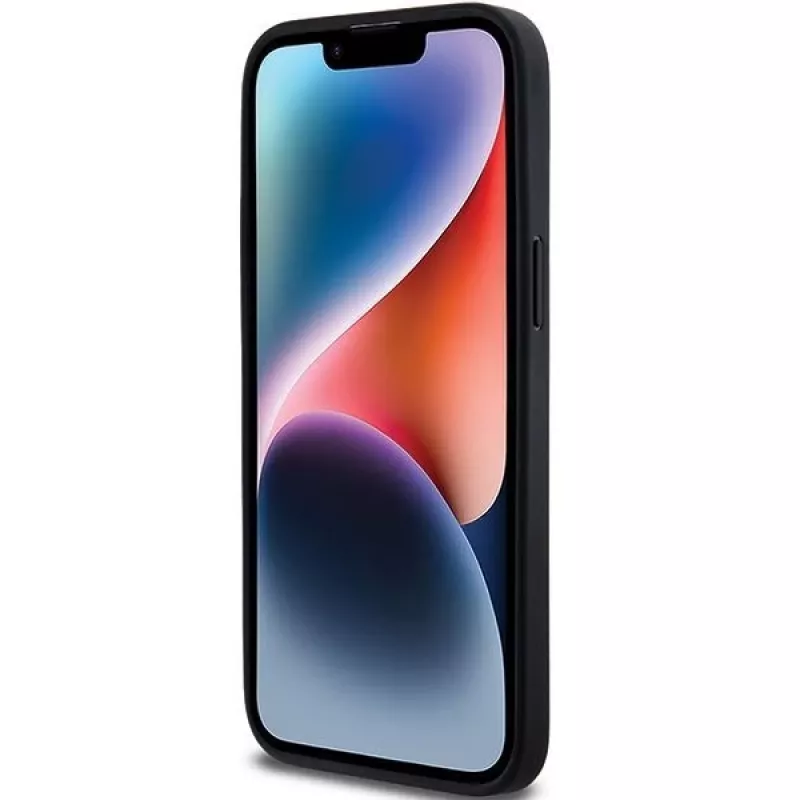 DKNY Skórzane etui Mono Stripe z metalowym logo do iPhone 14 Pro Max - czarne
