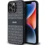 DKNY Skórzane etui Mono Stripe z metalowym logo do iPhone 14 Pro Max - czarne