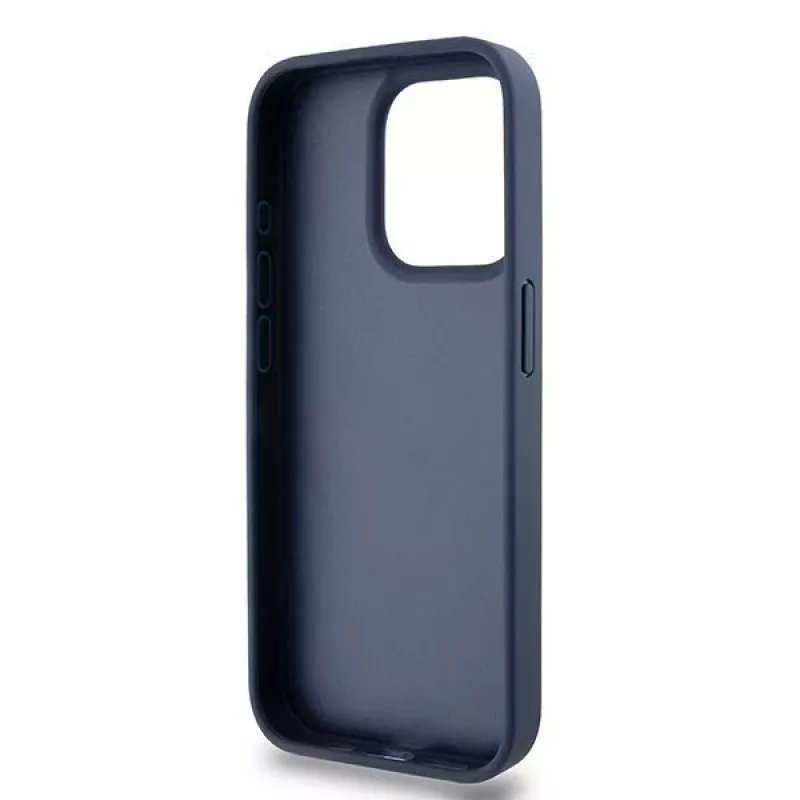 Etui DKNY Leather Mono Stripe z metalowym logo do iPhone 15 Pro - niebieskie