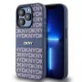 Etui DKNY Leather Mono Stripe z metalowym logo do iPhone 15 Pro - niebieskie
