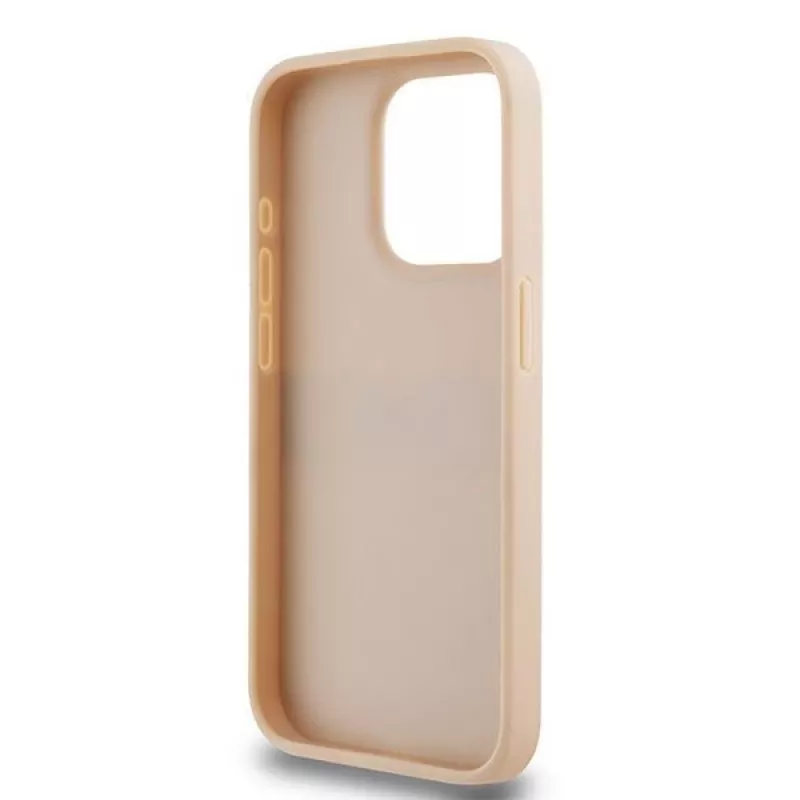 DKNY Skórzane etui Mono Stripe z metalowym logo do iPhone 15 Pro - różowe