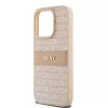 DKNY Skórzane etui Mono Stripe z metalowym logo do iPhone 15 Pro - różowe