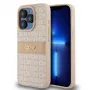 DKNY Skórzane etui Mono Stripe z metalowym logo do iPhone 15 Pro - różowe