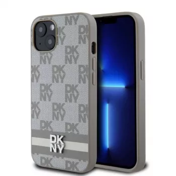 Etui DKNY z ekologicznej skóry PU we wzór szachownicy i paski do iPhone 13 Beżowy