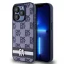 Etui DKNY z ekologicznej skóry PU we wzór szachownicy i paski na iPhone 15 Pro, niebieskie