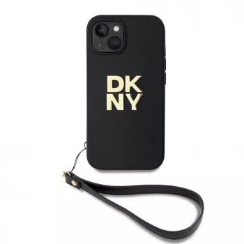 DKNY PU Skórzane Etui z Paskiem na Nadgarstek Stack Logo dla iPhone 13 - Czarny