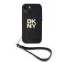 DKNY PU Skórzane Etui z Paskiem na Nadgarstek Stack Logo dla iPhone 13 - Czarny