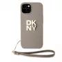 DKNY PU Leather Stack Logo Wrist Strap Case do iPhone 13 Pro Max Beżowy
