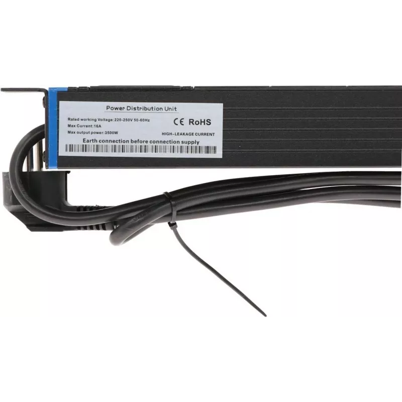 DSIT DS-8PDU-C13 Listwa zasilająca – 1U PDU do montażu w szafie rack, 8x gniazda IEC C13, 10A 250V, kabel 2m, czarna