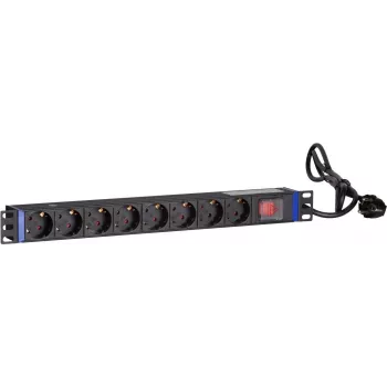 DSIT DS-8PDU-S 19-calowy listwa zasilająca PDU z przełącznikiem, 8 gniazd Schuko, kabel 2m, 16A/3680W – czarny/srebrny