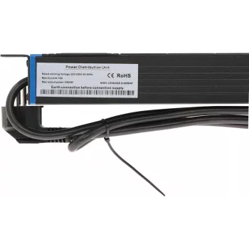 DSIT DS-8PDU-S 19-calowy listwa zasilająca PDU z przełącznikiem, 8 gniazd Schuko, kabel 2m, 16A/3680W – czarny/srebrny