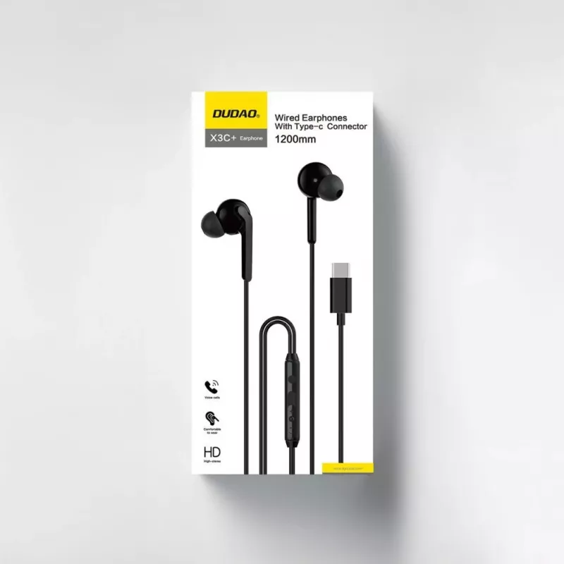 DUDAO Hi-Fi X3C+ Przewodowe Słuchawki Dokanałowe z Mikrofonem, 1,2m, Czarny