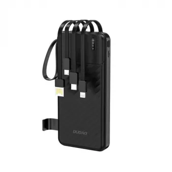 Dudao K11 10000mAh Powerbank z wbudowanymi kablami Czarny