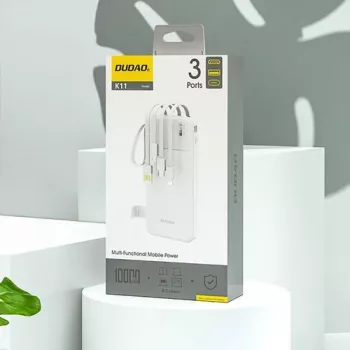 Dudao K11 10000mAh Powerbank z wbudowanymi kablami Biały