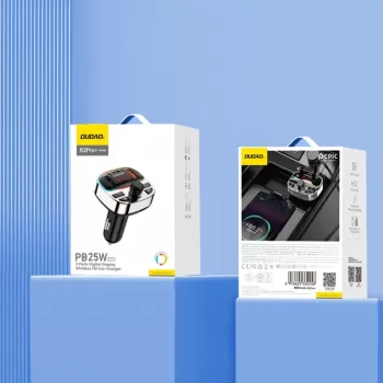 Dudao R2PRO+ Samochodowy Nadajnik FM z PD25W Bluetooth 5.3 RGB Porty Ładowania - Czarno-Srebrny