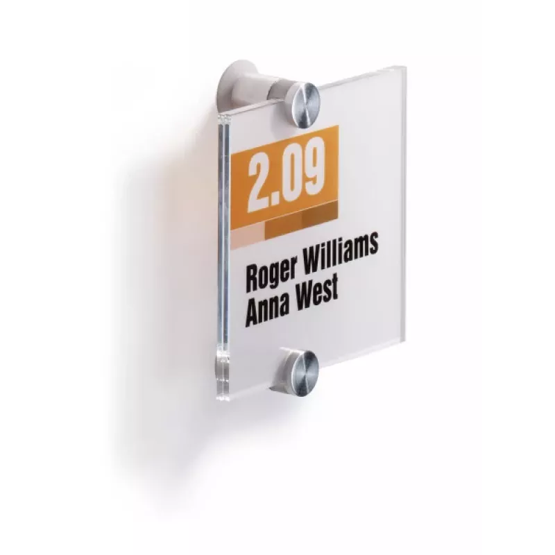 DURABLE CRYSTAL SIGN Tabliczka na drzwi 105x105 mm, bezramkowa szyba akrylowa, montaż na śruby, przezroczysta, 1 zestaw 482019