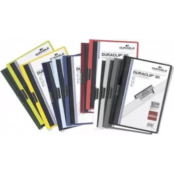 DURABLE DURACLIP 30 A4 PVC teczka z klipsem, pojemność 30 arkuszy, czarny/zielony/przezroczysty, opakowanie 3 szt. 220032