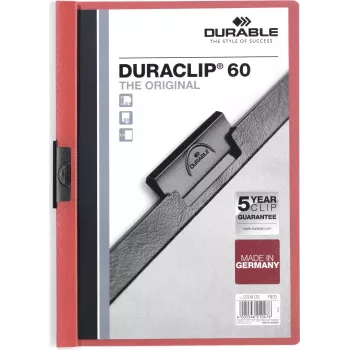 DURABLE DURACLIP 60 A4 Teczka z klipsem czarna z przezroczystą przednią okładką, pojemność 60 arkuszy, antypoślizgowy klips sprężynowy, opakowanie 25 szt. 220903
