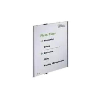 DURABLE INFO SIGN A3 Pionowa Srebrna Aluminiowa Tablica Informacyjna, Antyrefleksyjny Akryl, Montaż na Śruby, Wkład 297 x 420 mm 480823