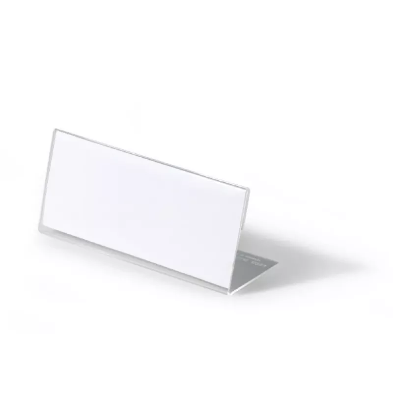 DURABLE L-kształtna tabliczka na biurko 61x150 mm akryl przezroczysty, opakowanie 10 805419