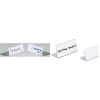 DURABLE SHERPA® Uchwyt na tabliczkę na stół w kształcie litery L, akryl, 61x210 mm, poziomo, przezroczysty, opakowanie 10 szt. 803119