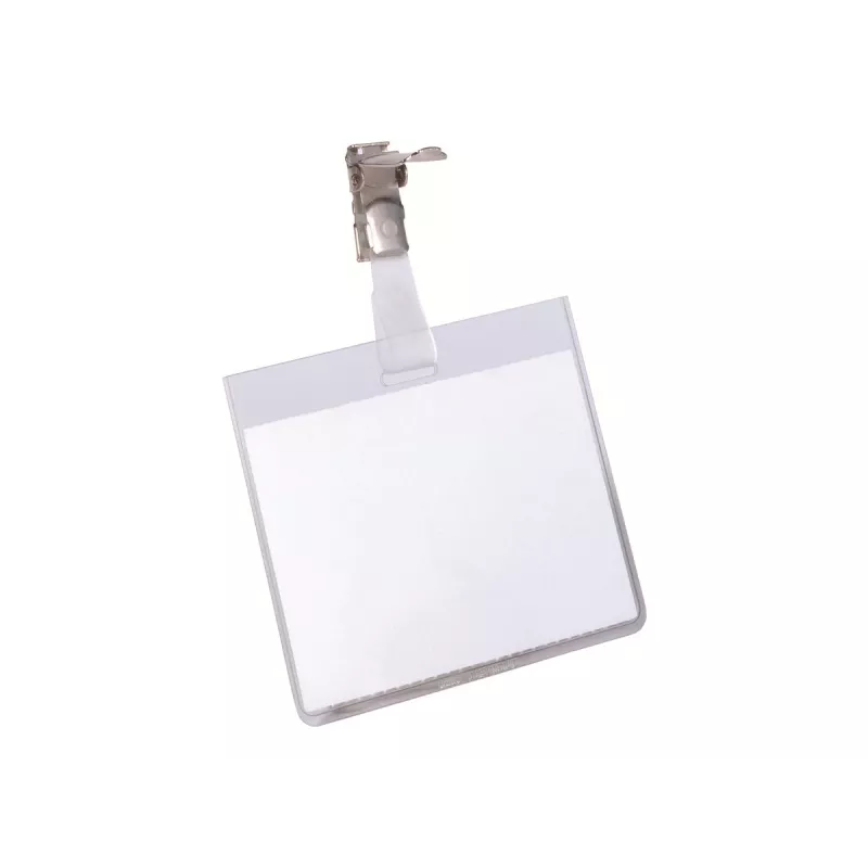 DURABLE VISITOR Uchwyt na identyfikator 90 x 60 mm z klipsem obrotowym, przezroczysty, 25 sztuk (800319)
