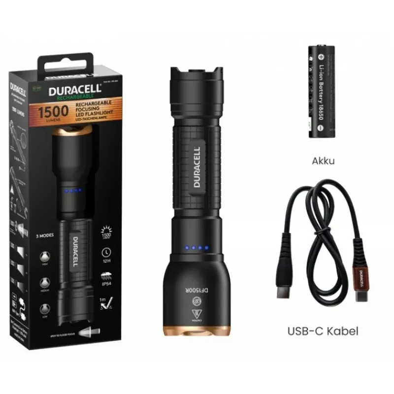 Latarka Duracell DF1500R Czarna 1500 lumenów