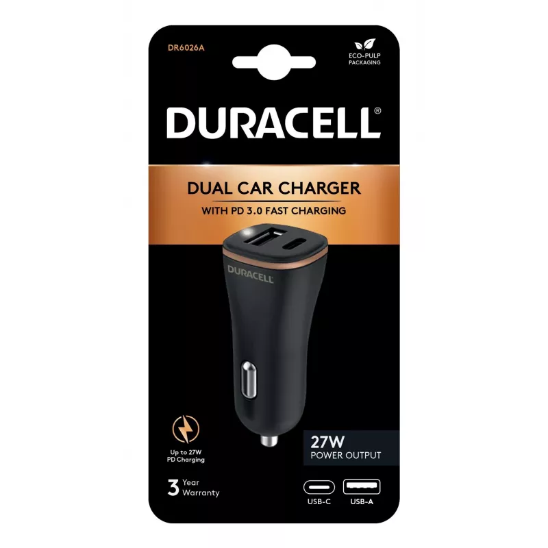 Duracell Power Travel ładowarka samochodowa 12V USB-A + USB-C 18W PD DR6026A