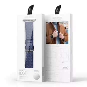 Dux Ducis Trap Skórzany Pasek do Zegarka Apple Watch 7/6/5/4/3/2/SE (45/44/42mm) Bransoleta ze Skóry Naturalnej Niebieski