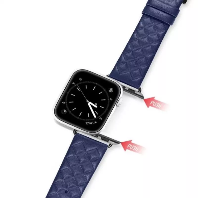 Dux Ducis Trap Skórzany Pasek do Zegarka Apple Watch 7/6/5/4/3/2/SE (45/44/42mm) Bransoleta ze Skóry Naturalnej Niebieski