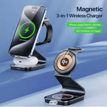 Duzzona W21 3-in-1 15W Wireless Charging Stand (Qi2 Certified) Black