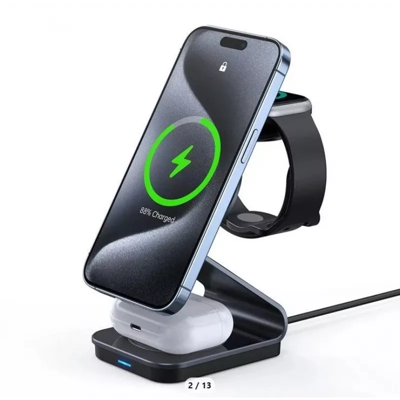 Duzzona W21 3-in-1 15W Wireless Charging Stand (Qi2 Certified) Black