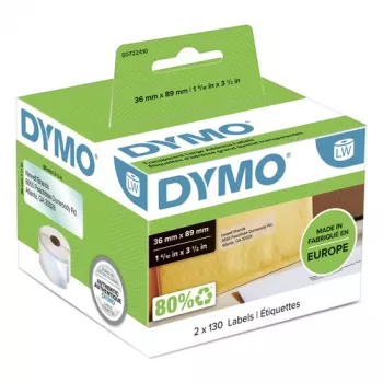 DYMO Authentic LabelWriter Duże Etykiety Adresowe 36mm x 89mm Przezroczyste, 2 Rolki po 130 (260 Etykiet)
