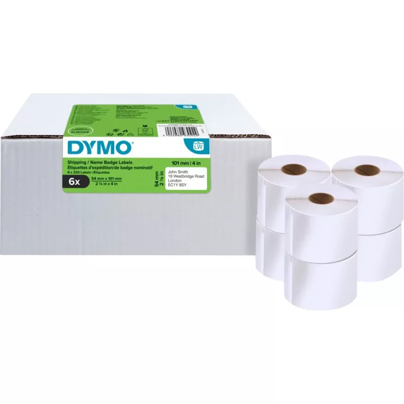 Etykiety wysyłkowe i identyfikatory imienne DYMO LabelWriter, 54 x 101 mm, białe, klej trwały, 220 etykiet na rolkę
