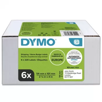 Etykiety wysyłkowe i identyfikatory imienne DYMO LabelWriter, 54 x 101 mm, białe, klej trwały, 220 etykiet na rolkę