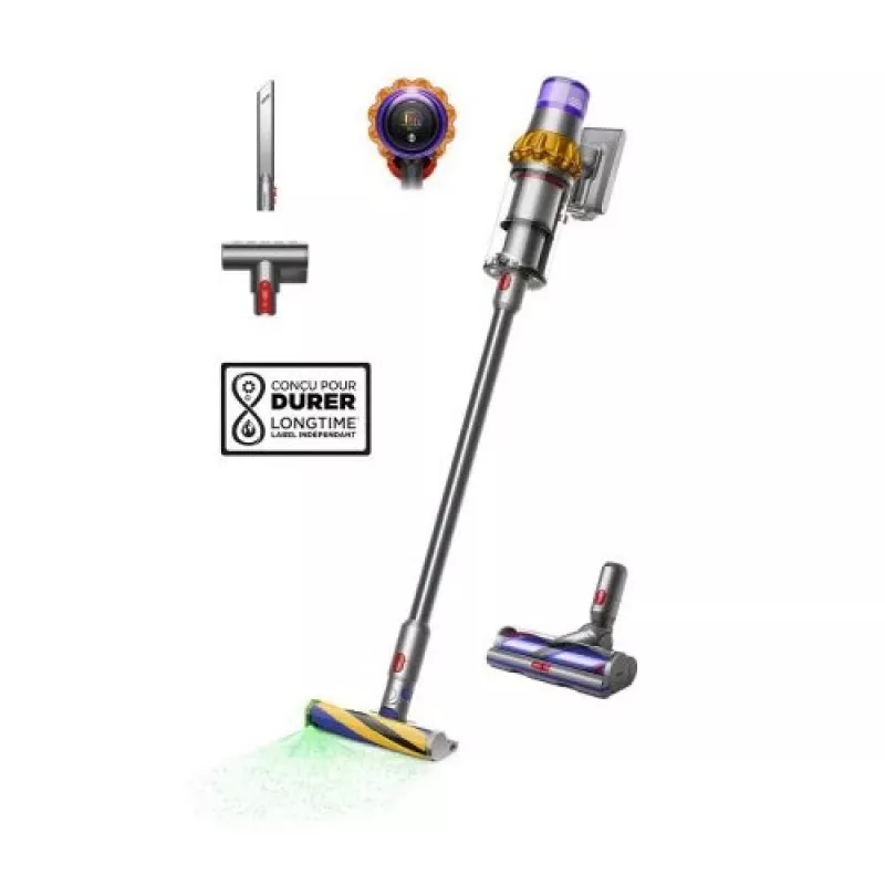 Dyson V15 Detect Absolute Bezprzewodowy Odkurzacz Pionowy, Stal nierdzewna, 240AW, Wyświetlacz LCD, 60 min pracy