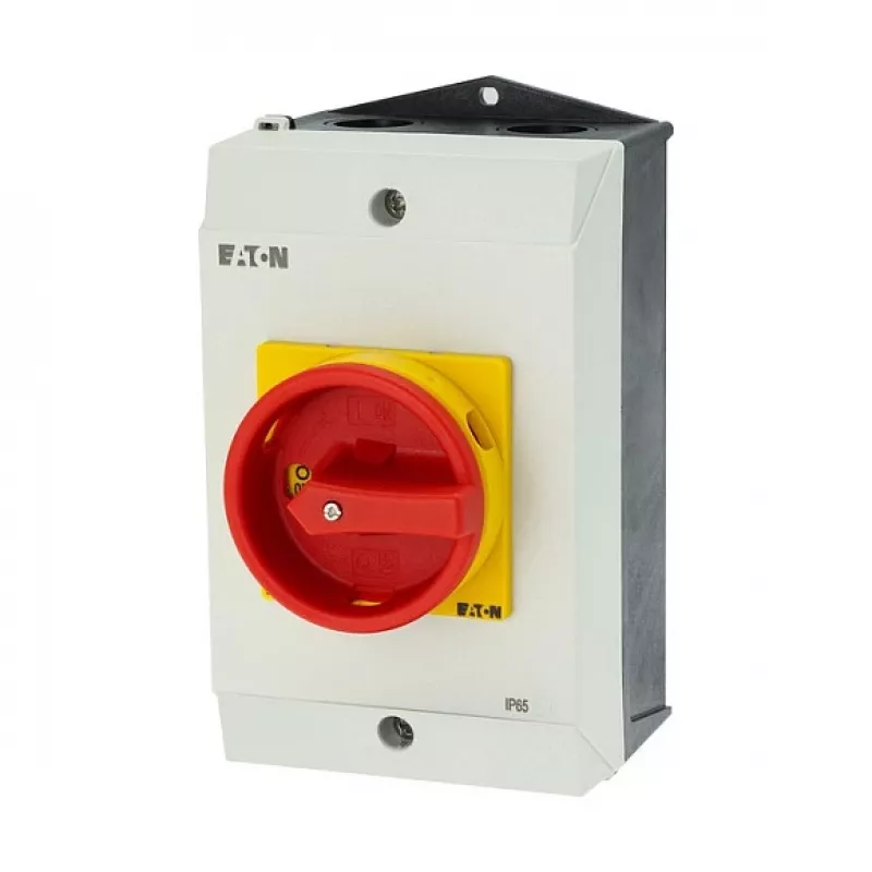 Eaton P1-25/I2/SVB/HI11 25A 3-biegunowy wyłącznik główny z zatrzymaniem awaryjnym, montaż natynkowy, IP65, czerwony/żółty