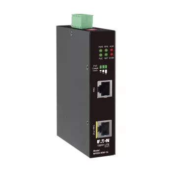 Eaton Tripp Lite Series przemysłowy iniektor Gigabit PoE++ 60W, 802.3bt, Midspan, -40°C do 75°C, IP30, podwójne 24-57VDC, szyna DIN, 1-portowy, czarny