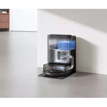 ECOVACS DEEBOT T80S OMNI Robot odkurzający ze stacją samoopróżniającą, siła ssania 6000 Pa, mycie mopa gorącą wodą, suszenie gorącym powietrzem, unikanie przeszkód AIVI 3D 2.0, nawigacja LiDAR TrueMapping 2.0, czarny