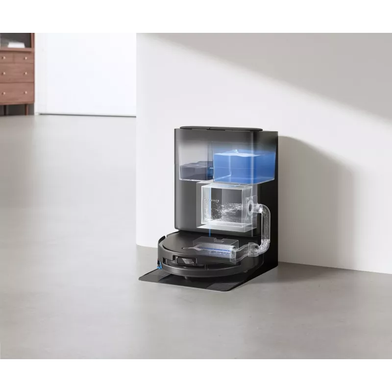 ECOVACS DEEBOT T80S OMNI Robot odkurzający ze stacją samoopróżniającą, siła ssania 6000 Pa, mycie mopa gorącą wodą, suszenie gorącym powietrzem, unikanie przeszkód AIVI 3D 2.0, nawigacja LiDAR TrueMapping 2.0, czarny