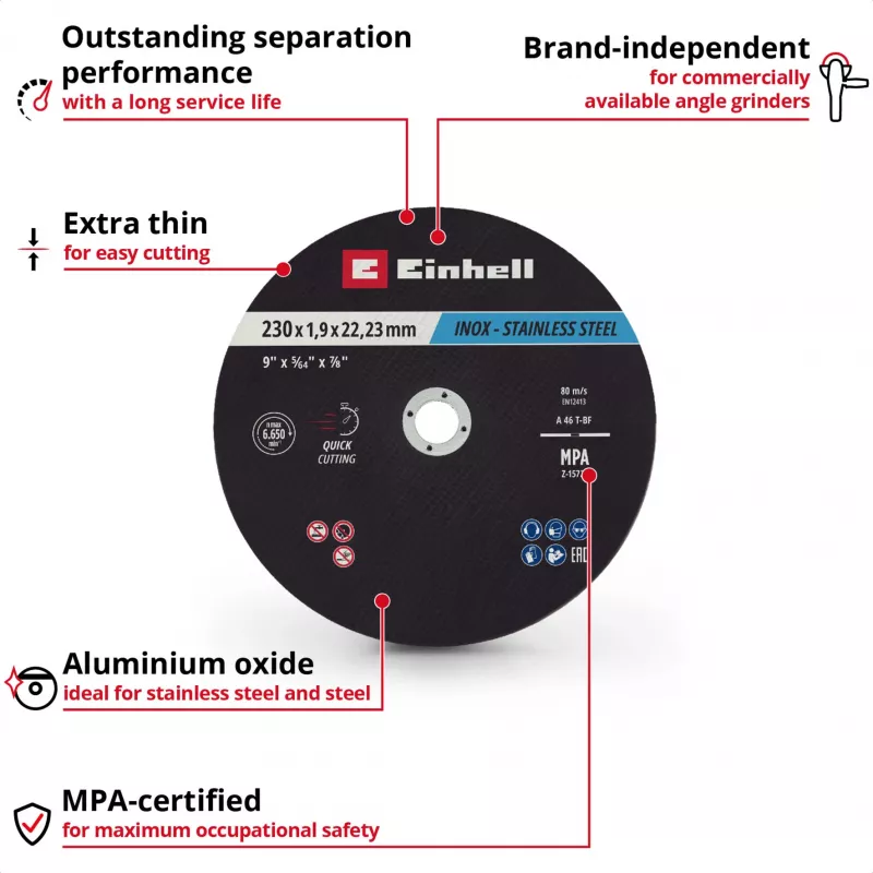 Einhell 230 x 2,0 mm cienkie tarcze tnące do szlifierek kątowych, 10 szt. 711524