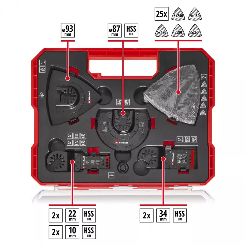 Einhell 708135 XL-PLUS-CASE zestaw akcesoriów do narzędzi wielofunkcyjnych BiM HSS, 10 elementów