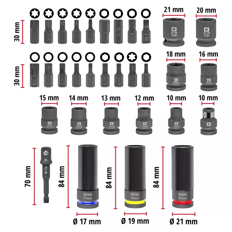 Zestaw bitów i nasadek udarowych Einhell 1/2 inch 32-częściowy w walizce XL