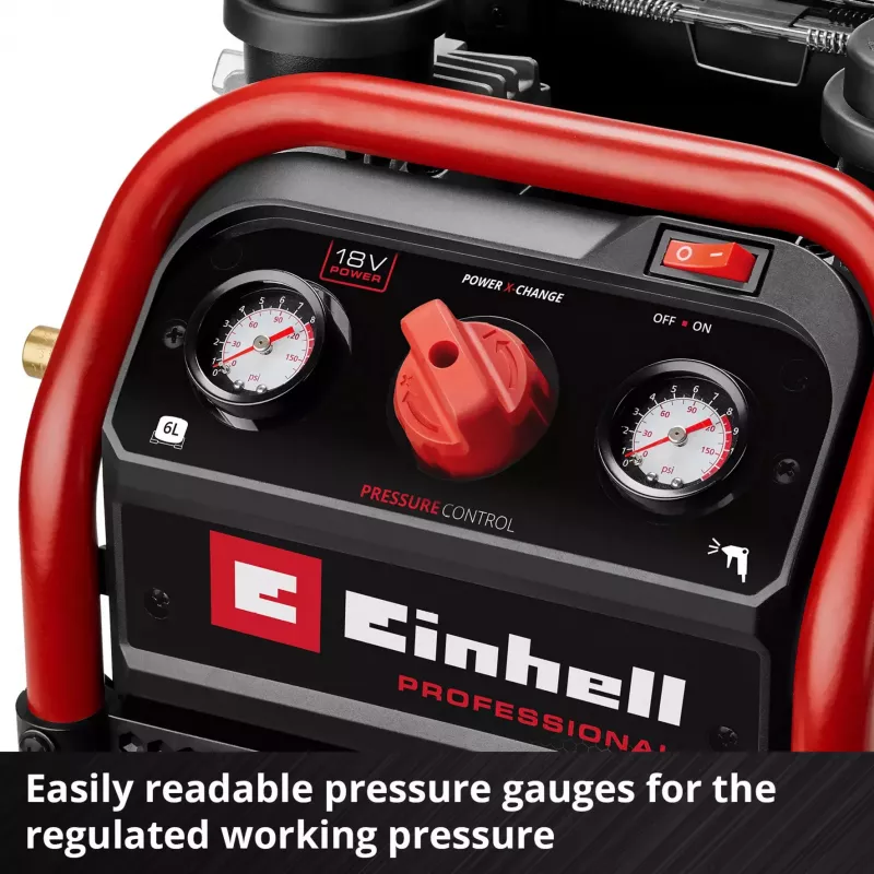 EINHELL Power X-Change Akumulatorowa Sprężarka Powietrza SILENZZO 18/160, 18V (Czerwony/Czarny, bez Akumulatora i Ładowarki)