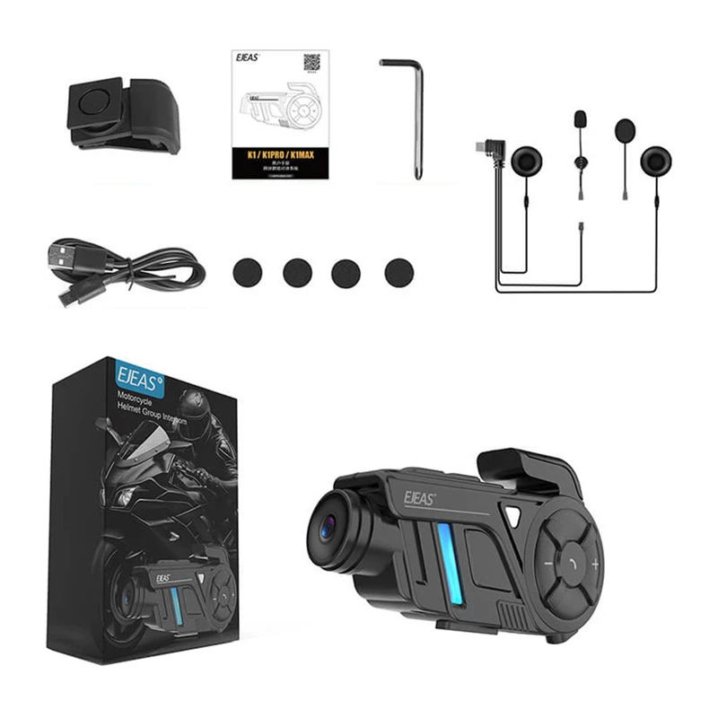 EJEAS K1Pro Motorcycle Intercom with 1080P Recorder