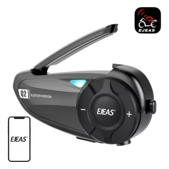 EJEAS Q2 Interkom Motocyklowy z Bluetooth 5.1, Zasięg 800m, IP65, Redukcja Szumów DSP i CVC, Radio FM, Asystent Głosowy, USB-C, Do 20h Czasu Rozmowy