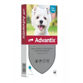 ELANCO Advantix Spot-On Solution dla małych psów 4-10 kg, 4 pipety x 1 ml
