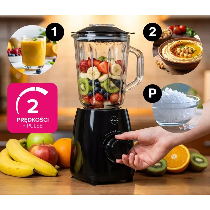 ELDOM BK6 NOXAR blender kielichowy 500W czarny 2x600ml butelki Tritan pulsacyjny