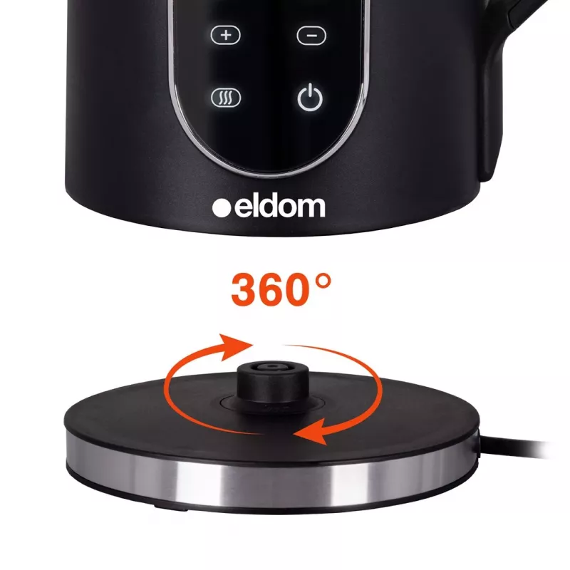 ELDOM C560 Nuvia Czajnik bezprzewodowy z regulacją temperatury, 1,7 L, 2200 W, wyświetlacz LED, stal nierdzewna/czarny